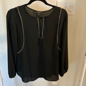 J Crew Black w/Black & White Trim Sheer Top
